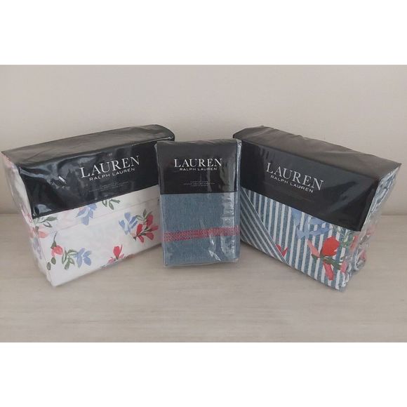 Ralph Lauren MAGGIE FLORAL Blue King Duvet Cover Sheet Set Euro Sham Bedding Set - Picture 2 of 16